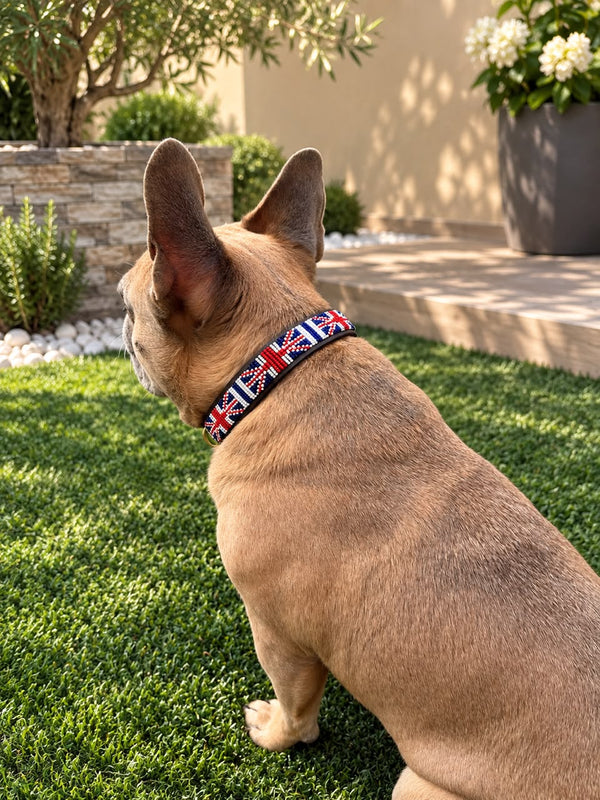 UK Flag Beaded Dog Collar